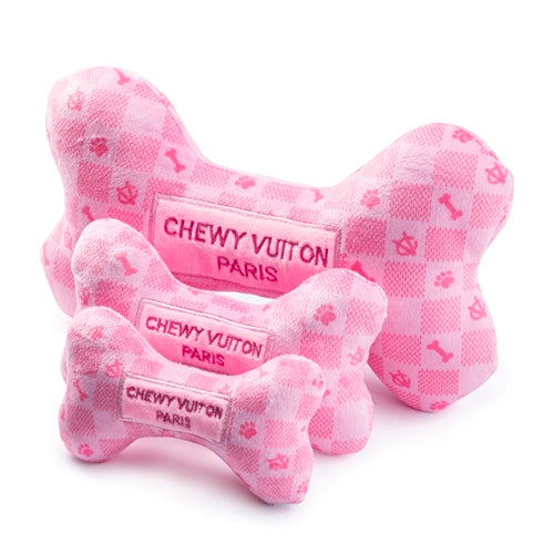 Pink Chewy Vuiton Checker Dog Bone