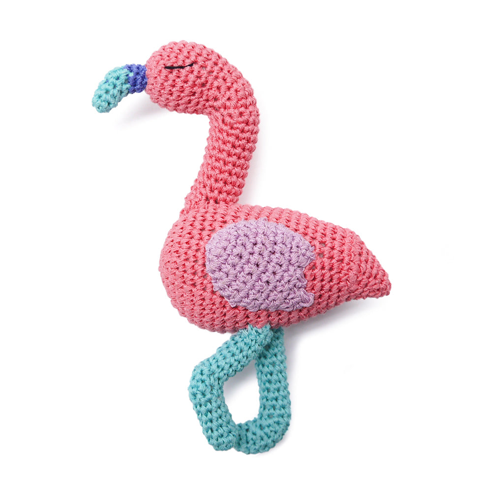 pink flamingo crochet dog toy for teacup puppies