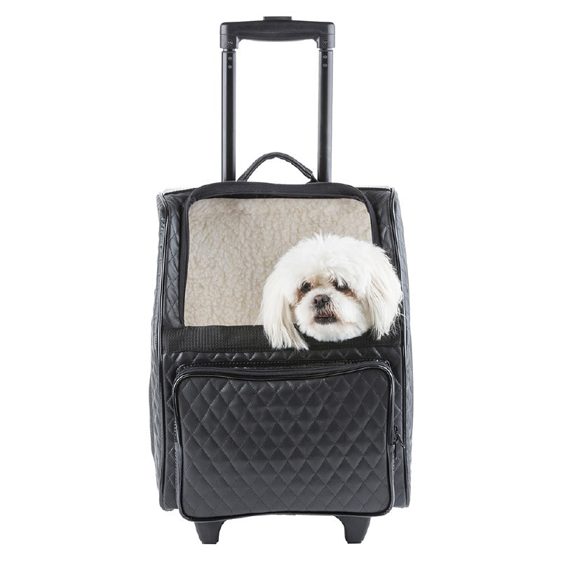 Dog Carrier - Black Quilted RIO Rolling Pet Carrier by Petote
