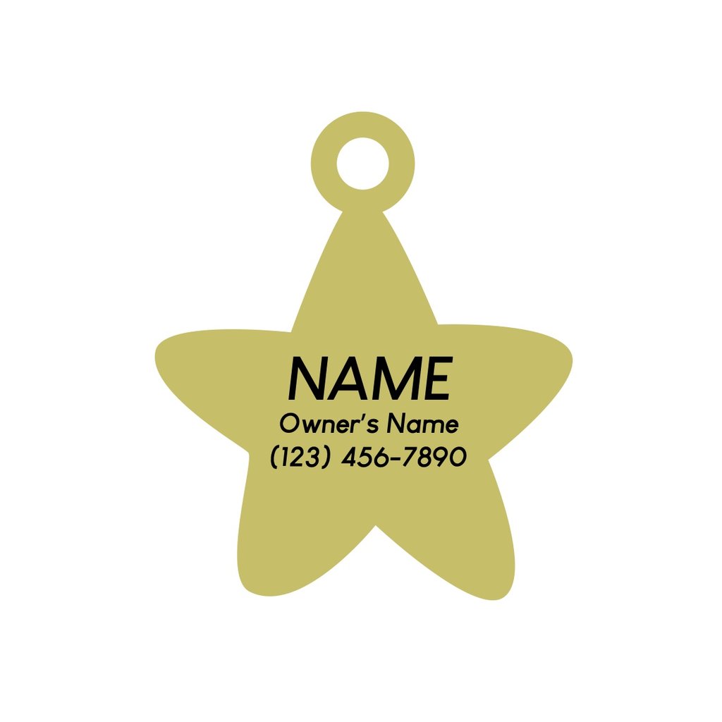Dog ID Tag - Gold Smiling Star Pet ID Tag - Sample Engraving