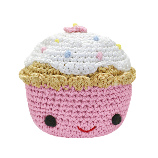 pink cupcake crochet dog toy for small dogs