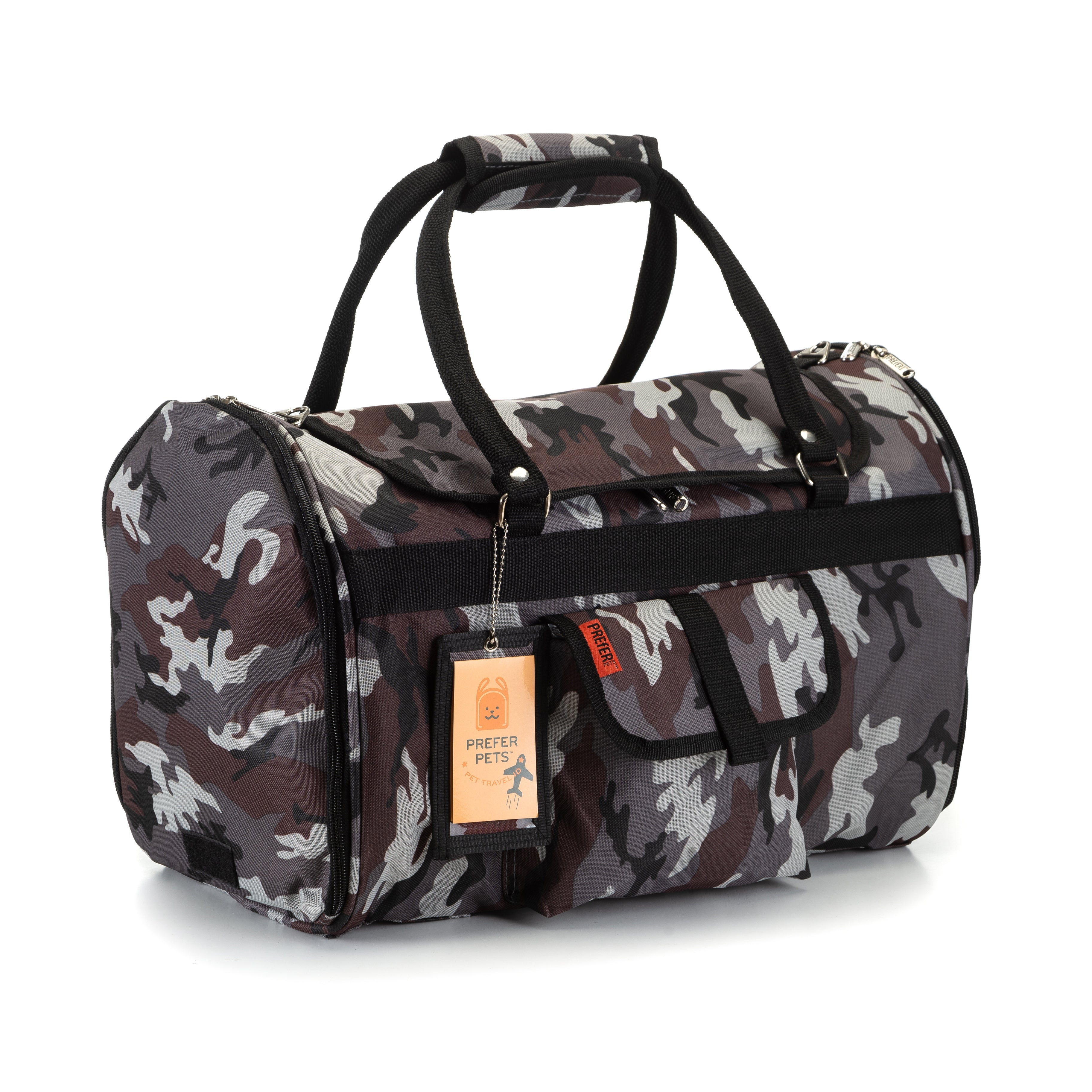 Designer Dog Carriers - Grey Camouflage Hideaway Duffel Dog Carrier by Prefer Pets
