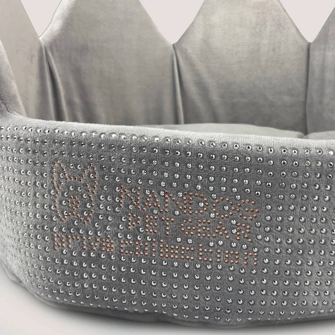 Gray Designer Dog Bed With Crown Rhinestones Personalized Dog 