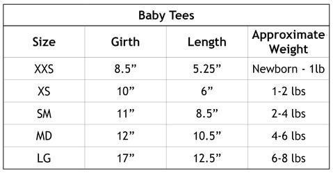 Baby Tee Dog Shirt Size Chart