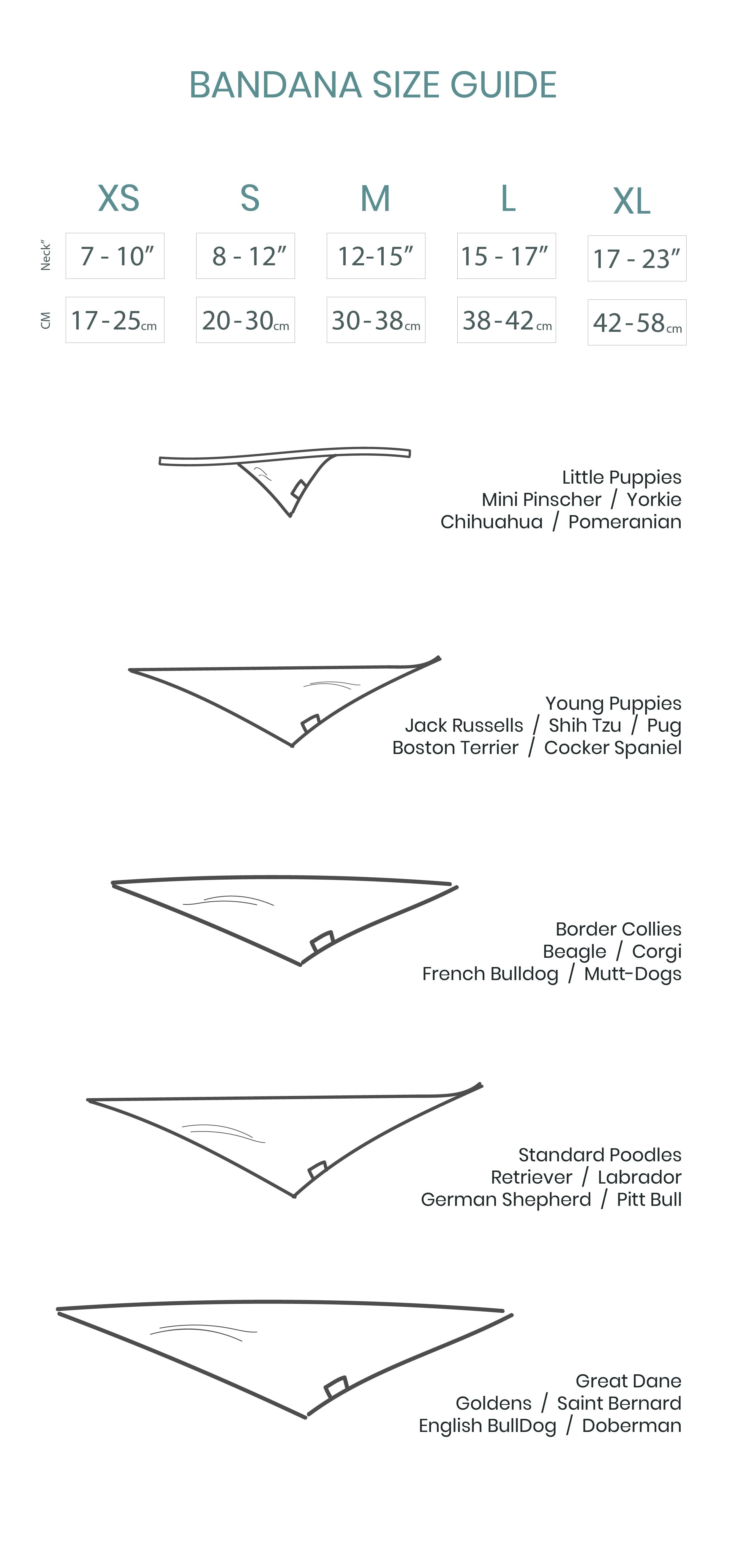The Paws Bandana Size Guide