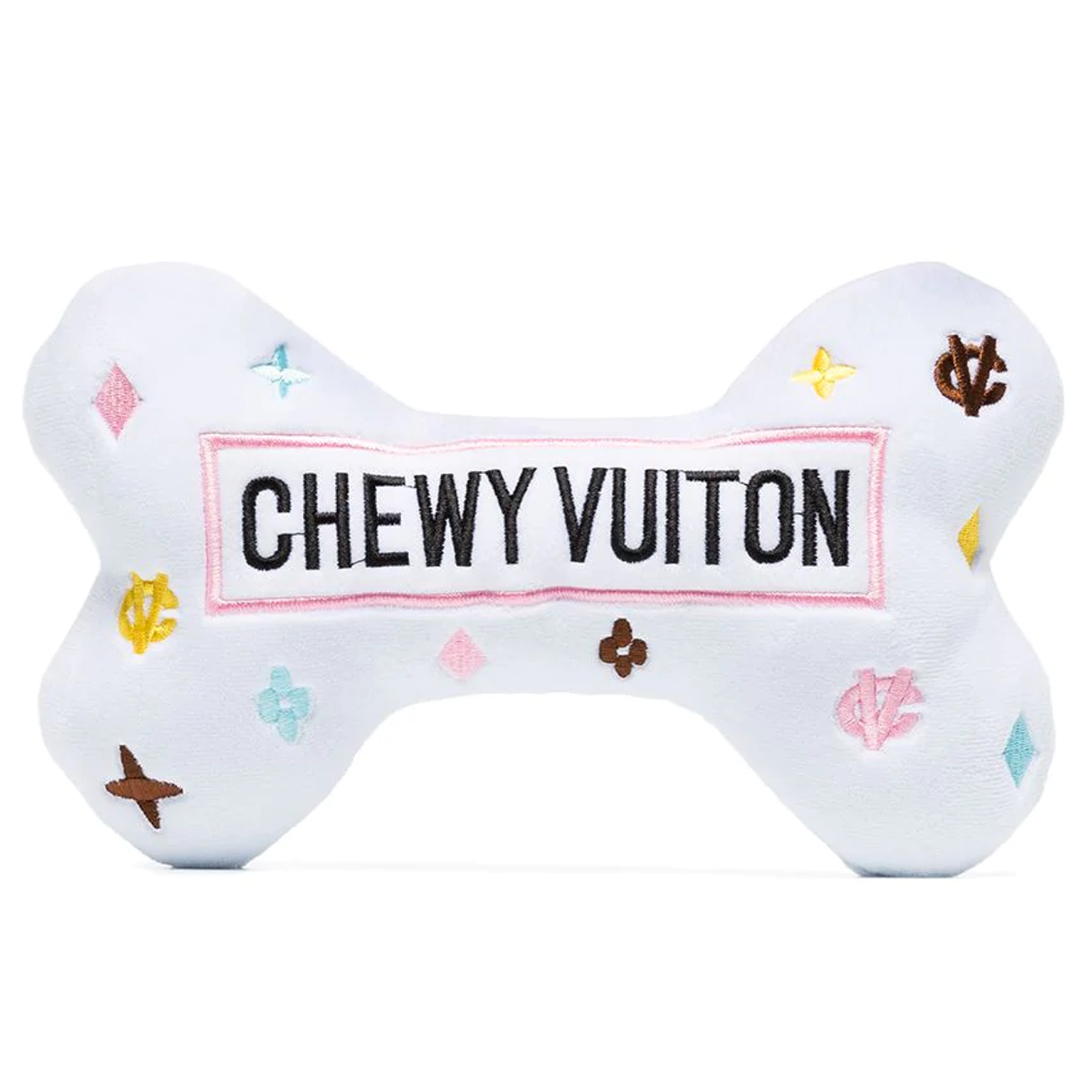 Dog Toy - White Chewy Vuiton Dog Bone Toy by Dog Diggin Designs