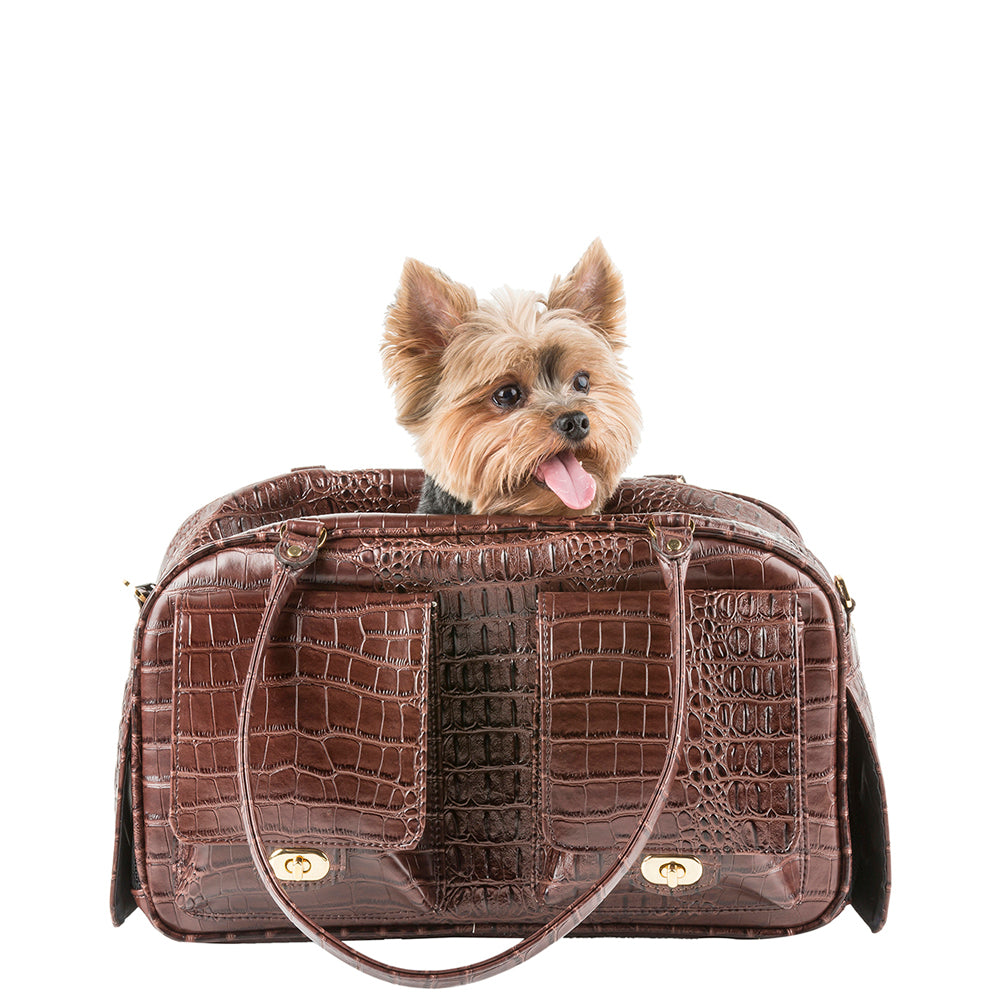 Designer Dog Carrier - Brown Croco Marlee Dog Carrier by Petote