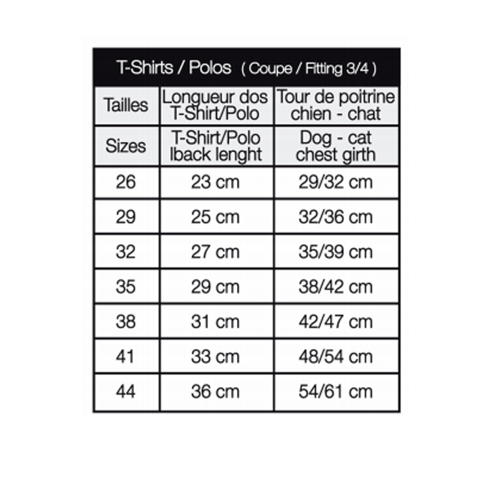 Milk & Pepper t-shirts and polos size chart