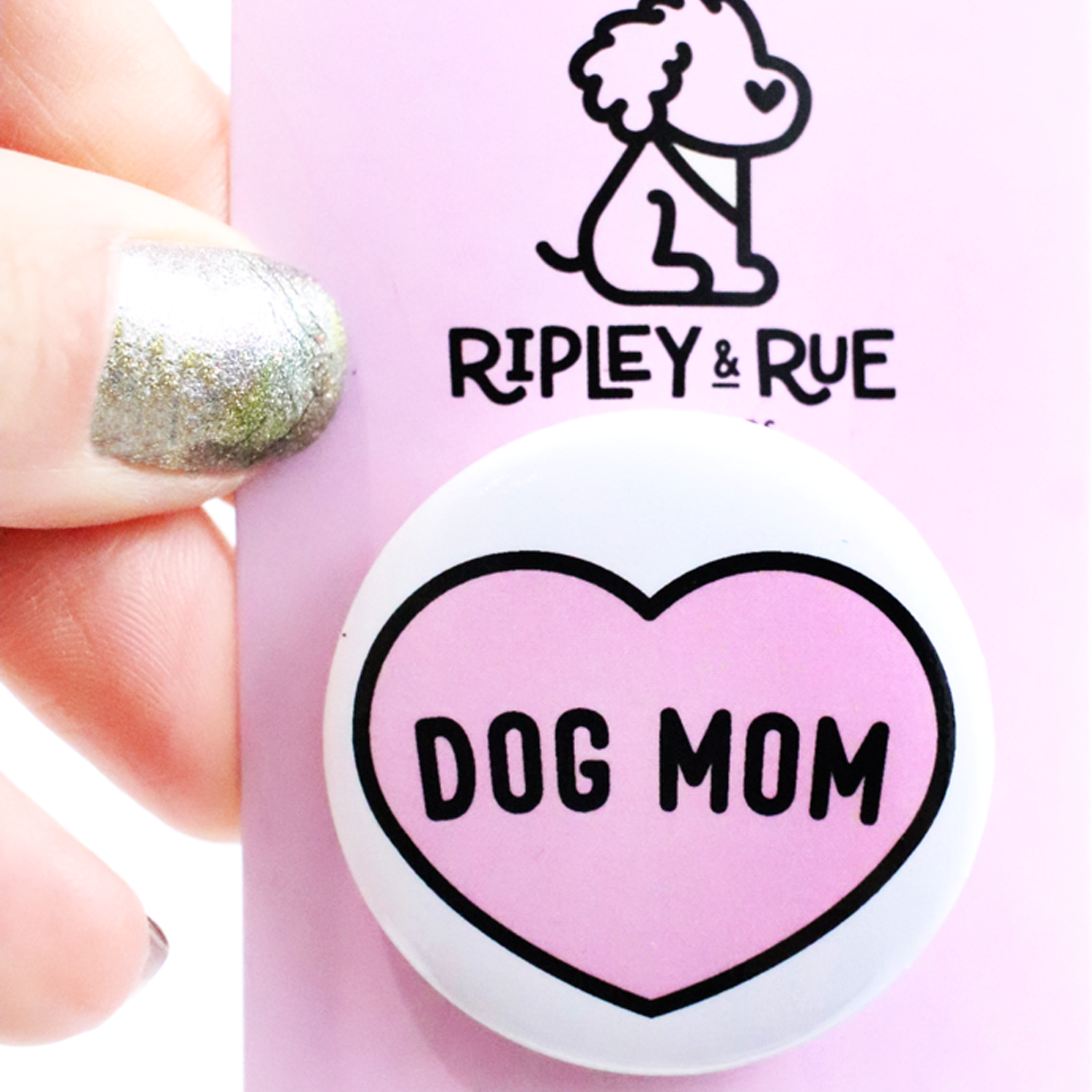 Pink dog mom button