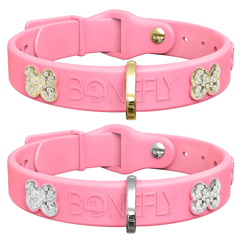 Pet Boutique - Dog Harness - Pink Boneflex Crystal Dog Collar by Bonefly