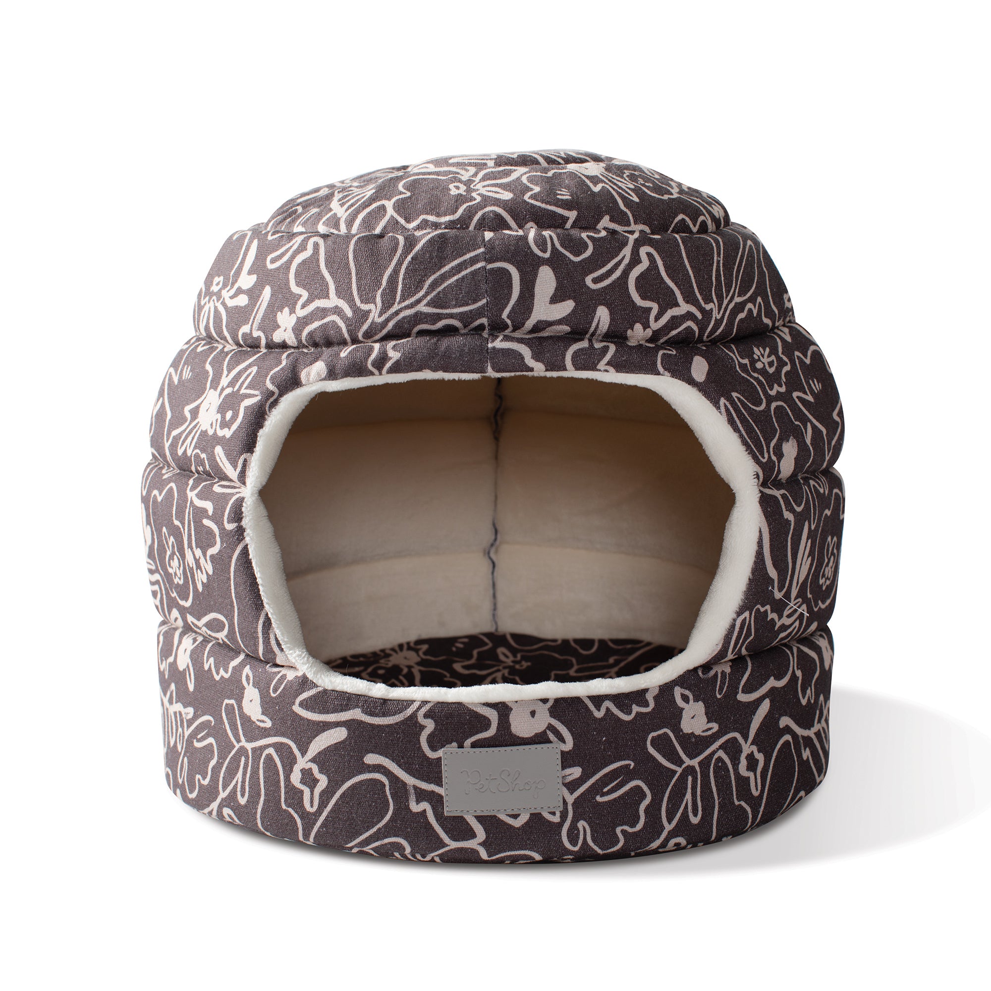 Messy Flower Charcoal Pet Bed Hut