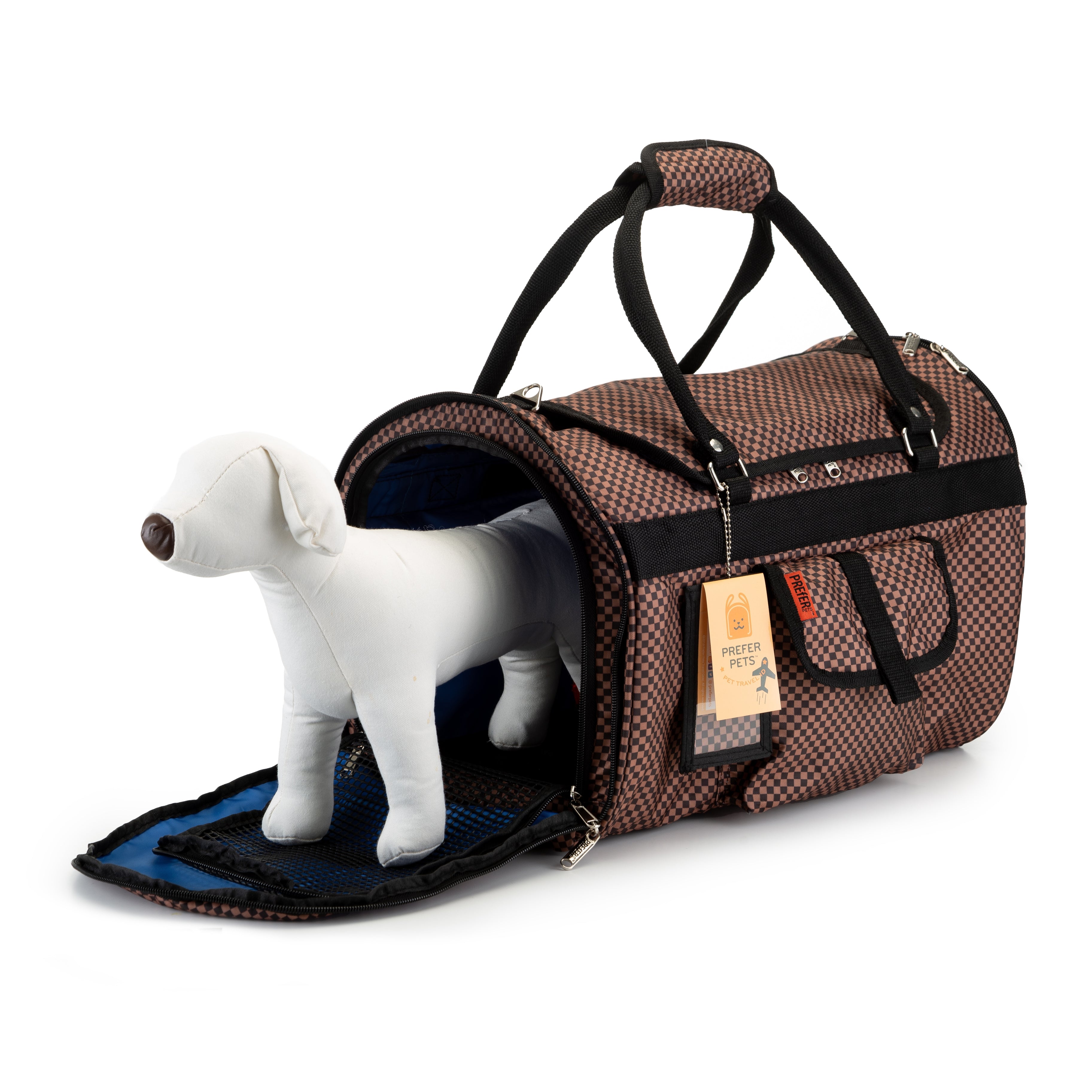 Hideaway Duffel Dog Carrier: Brown Checkered – TeaCups, Puppies & Boutique