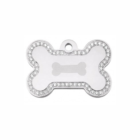 Pet Boutique - Dog ID Tags - Brass Bone Pet ID Tag - Clear Bling