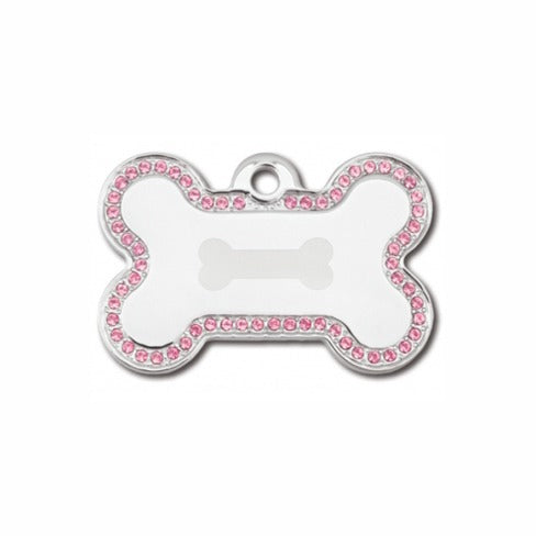 Dog ID Tag - Chrome Pink Bling Bone Pet ID Tag with Swarovski™ crystals by Hillman Group