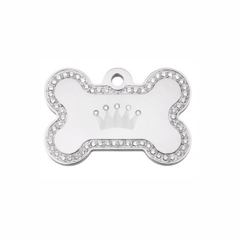 Dog ID Tag - Chrome Clear Crown Bling Bone Pet ID Tag with Swarovski™ crystals by Hillman Group