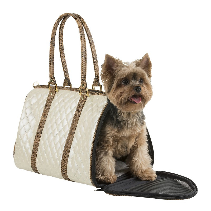 Stylish Carrier | Duffel Bag Designer Dog Carrier - Khaki with Stripe –  UKUSCAdoggie