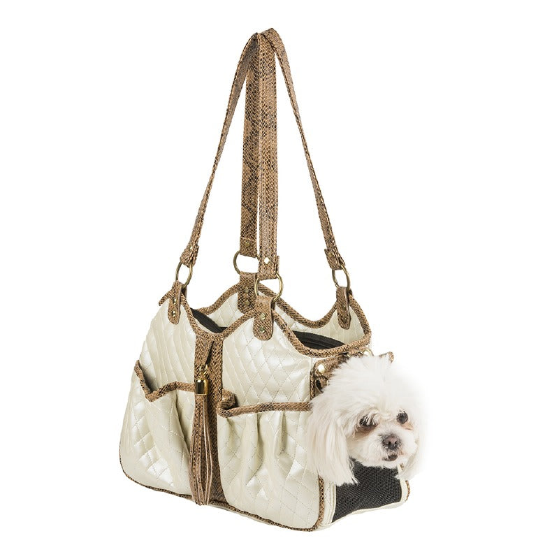 Dog Carrier - Ivory Metro Quilted Pet Carrier by Petote