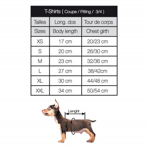 Dog t-shirt size chart