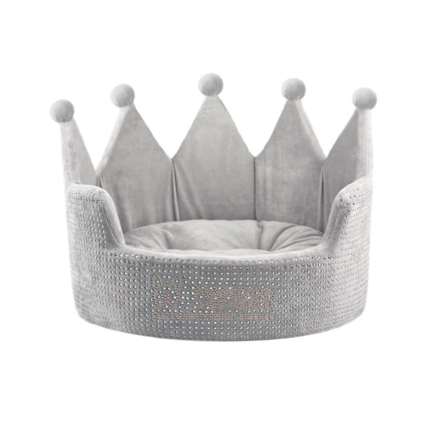 Gray Designer Dog Bed With Crown Rhinestones Personalized Dog 