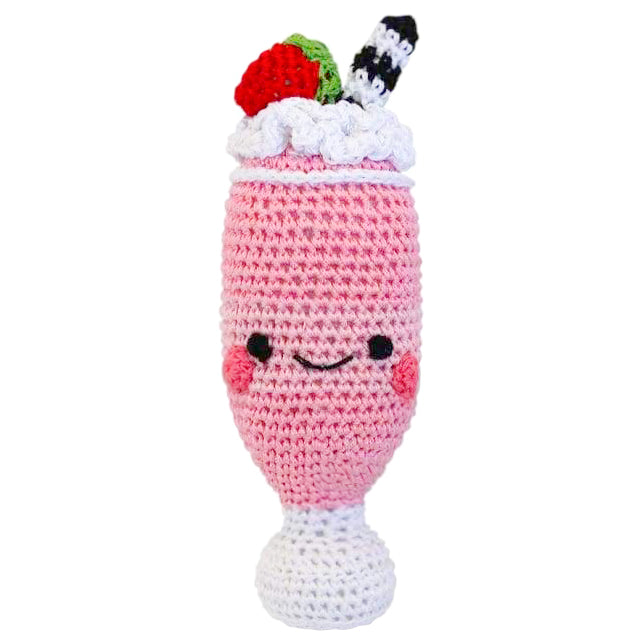 pink strawberry milkshake crochet dog toy for small dogs and teacup puppies