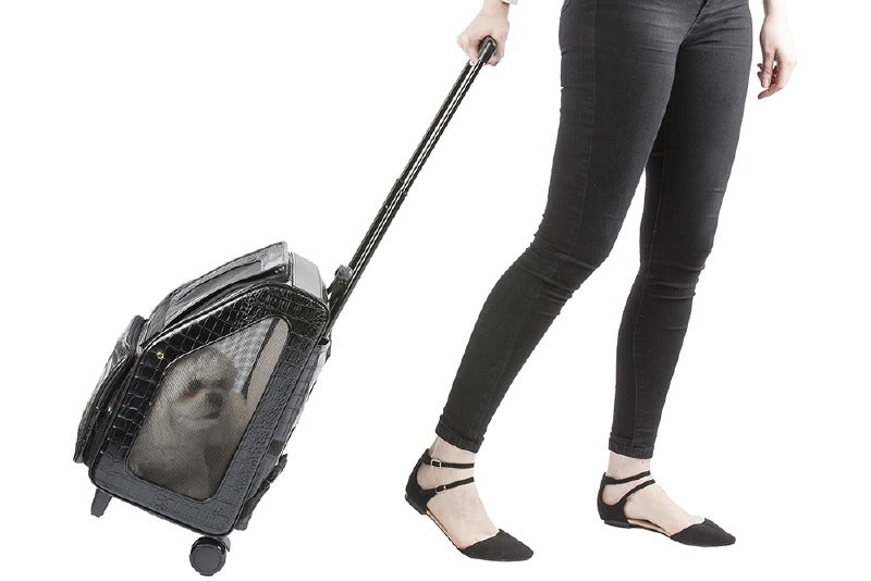 Dog Carrier - Black RIO Croco Rolling Pet Carrier by Petote
