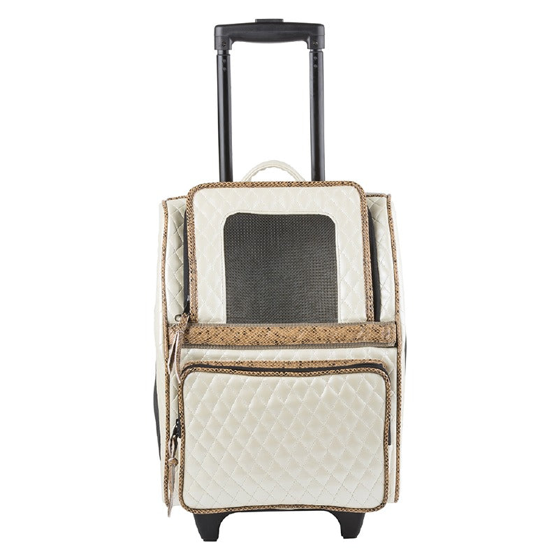 Dog Carrier - Ivory Quilted RIO Rolling Pet Carrier by Petote