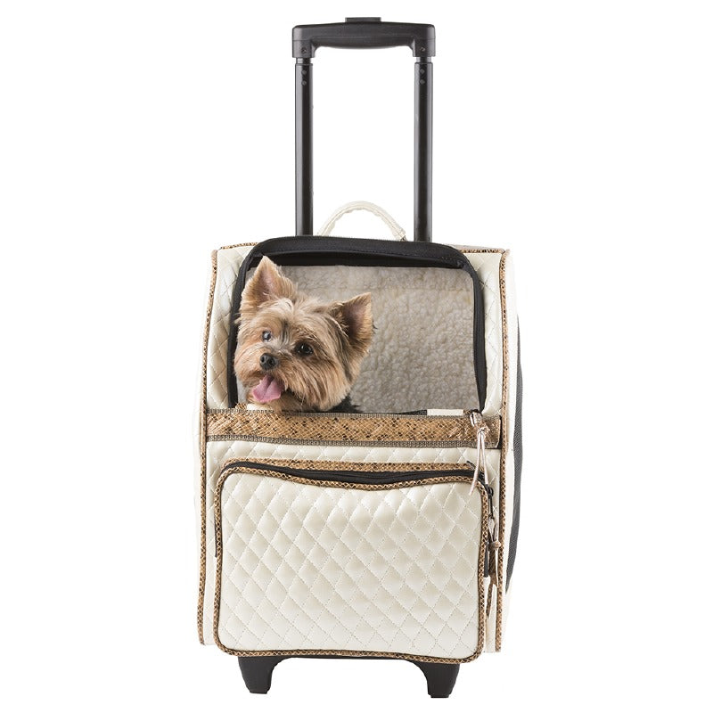 Dog Carrier - Ivory Quilted RIO Rolling Pet Carrier by Petote