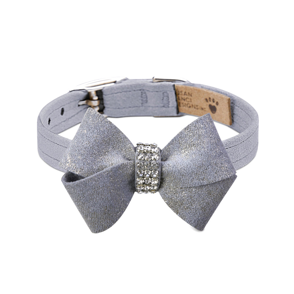 Pet Boutique - Dog Collar - Platinum Glitzerati Nouveau Bow Dog Collar by Susan Lanci