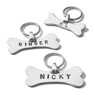 Pet Boutique - Dog Collar Tag - Sterling Silver Bone Pet ID Tag
