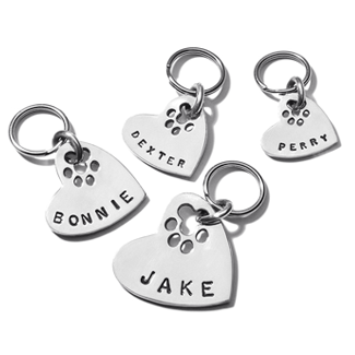 Pet Boutique - Dog Accessories - Dog ID Tags - Sterling Silver Heart Paw Cutout